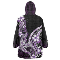 Purple Black Aloha Hawaii Wearable Blanket Hoodie Polynesian Shark Tattoo Plumeria