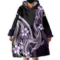 Purple Black Aloha Hawaii Wearable Blanket Hoodie Polynesian Shark Tattoo Plumeria