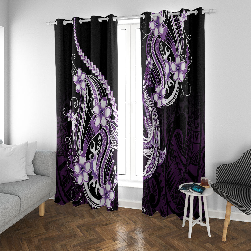 Purple Black Aloha Hawaii Window Curtain Polynesian Shark Tattoo Plumeria