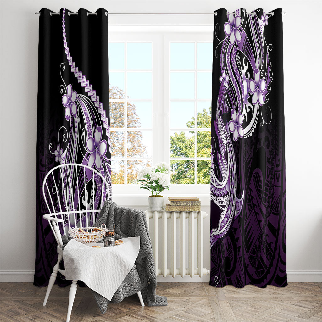 Purple Black Aloha Hawaii Window Curtain Polynesian Shark Tattoo Plumeria