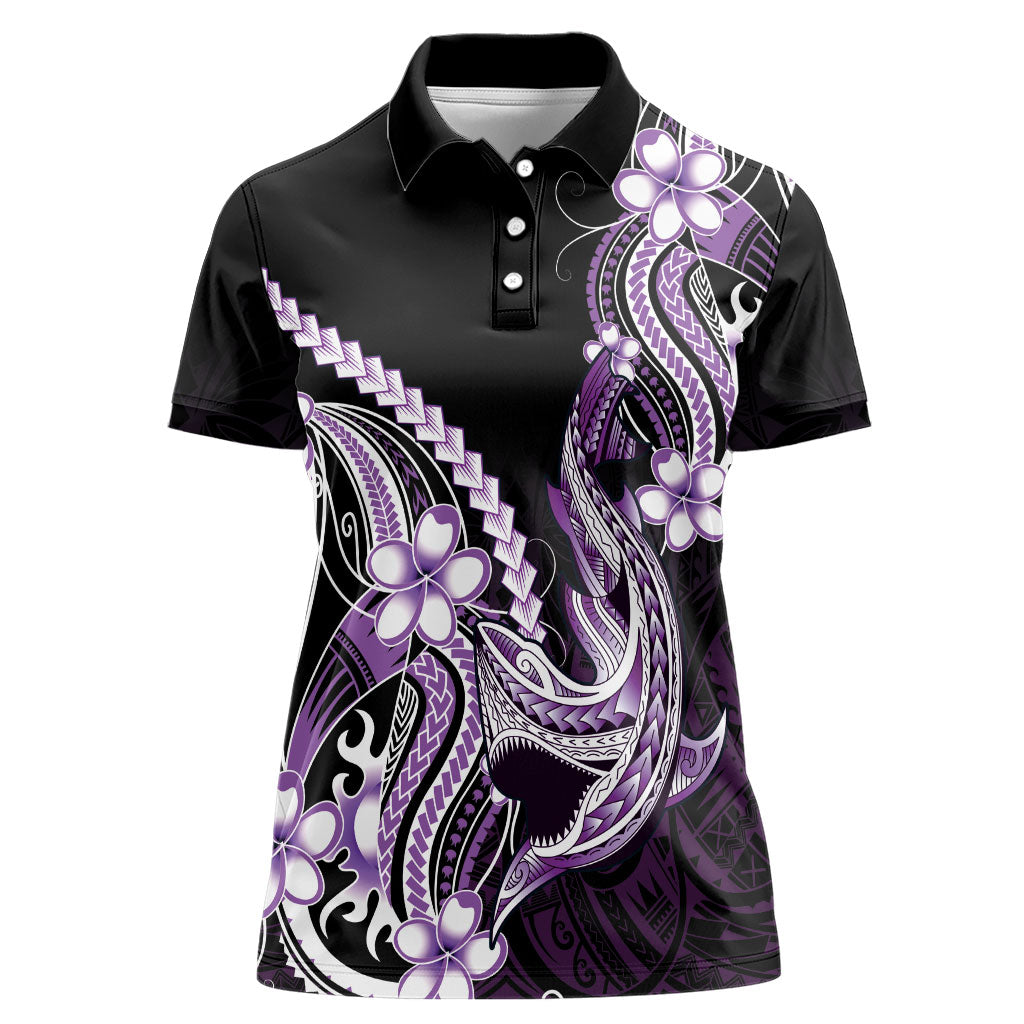Purple Black Aloha Hawaii Women Polo Shirt Polynesian Shark Tattoo Plumeria LT14 Female Purple - Polynesian Pride
