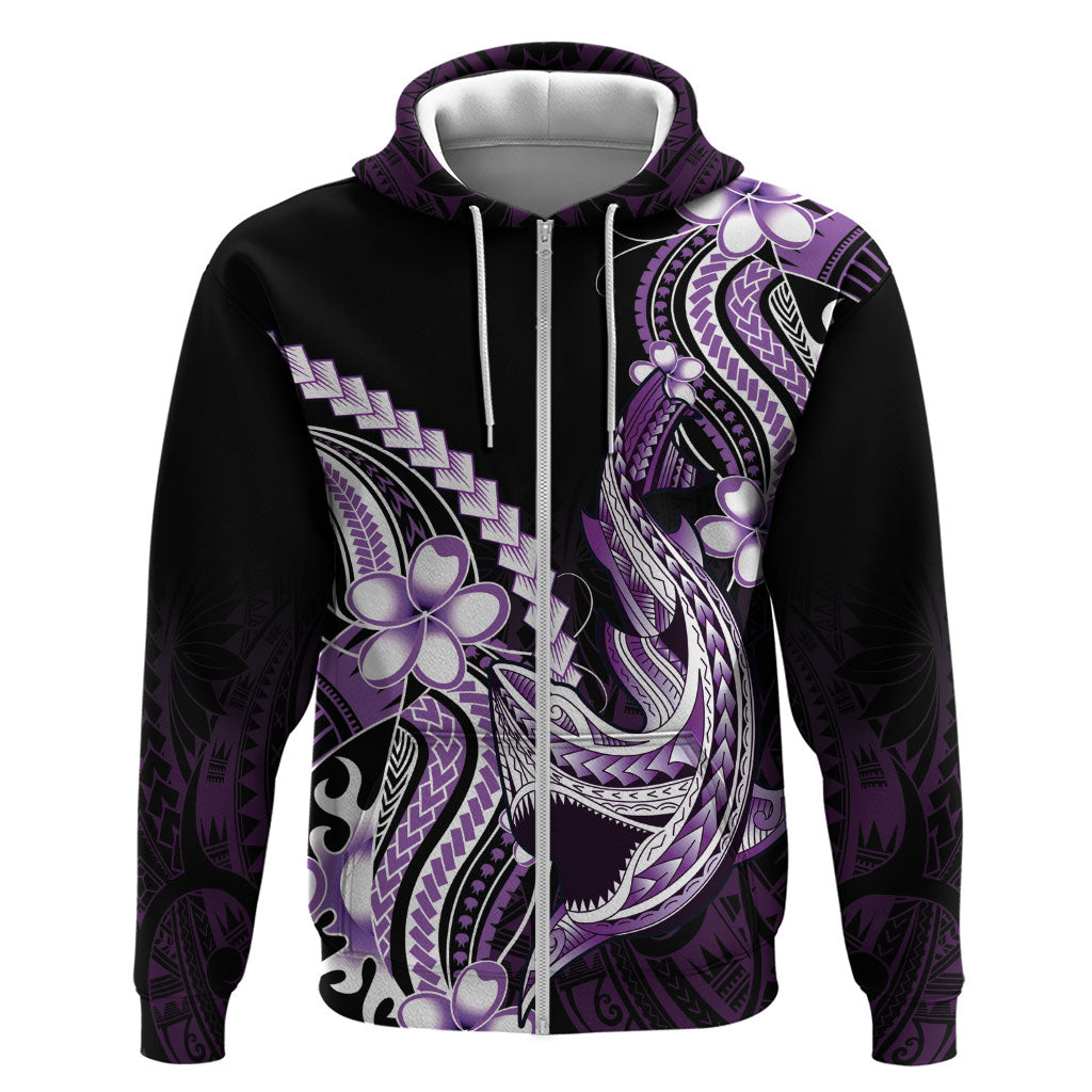 Purple Black Aloha Hawaii Zip Hoodie Polynesian Shark Tattoo Plumeria