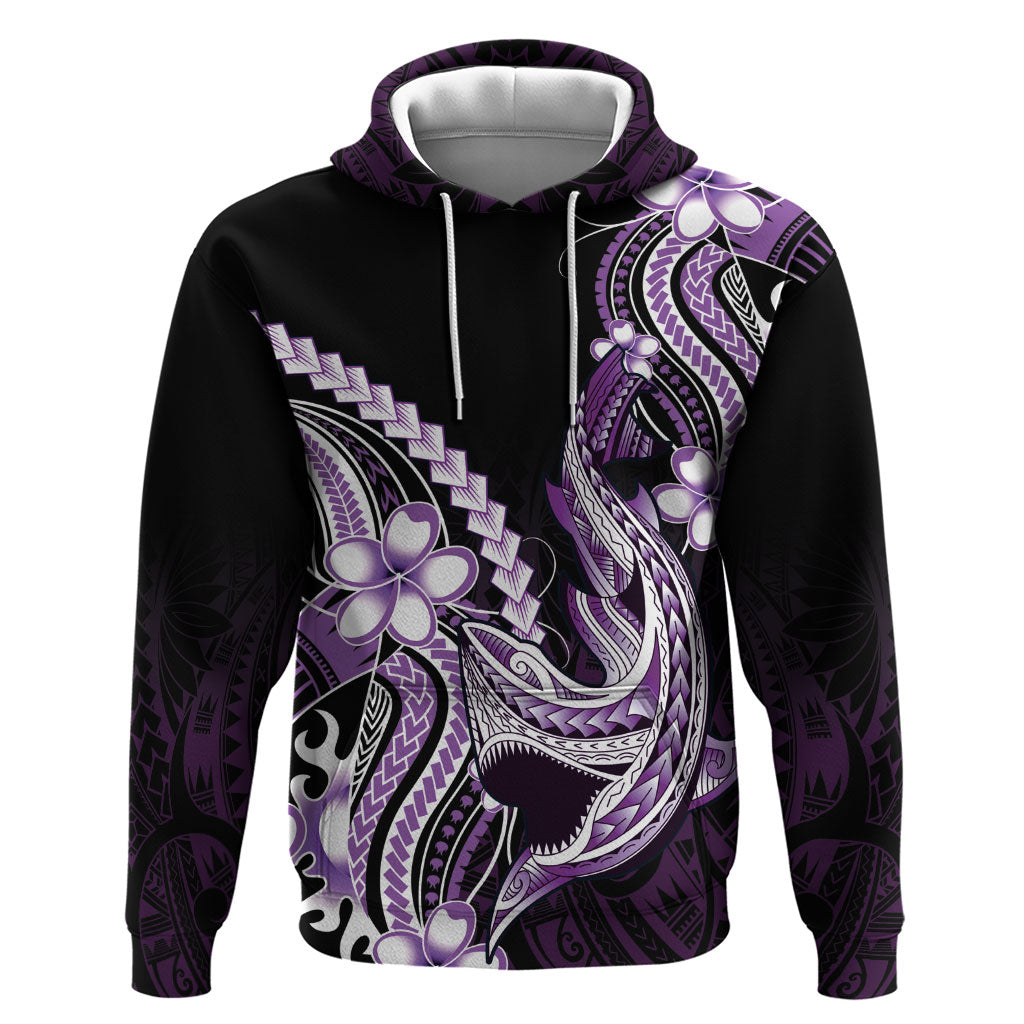 Purple Black Aloha Hawaii Zip Hoodie Polynesian Shark Tattoo Plumeria