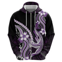 Purple Black Aloha Hawaii Zip Hoodie Polynesian Shark Tattoo Plumeria