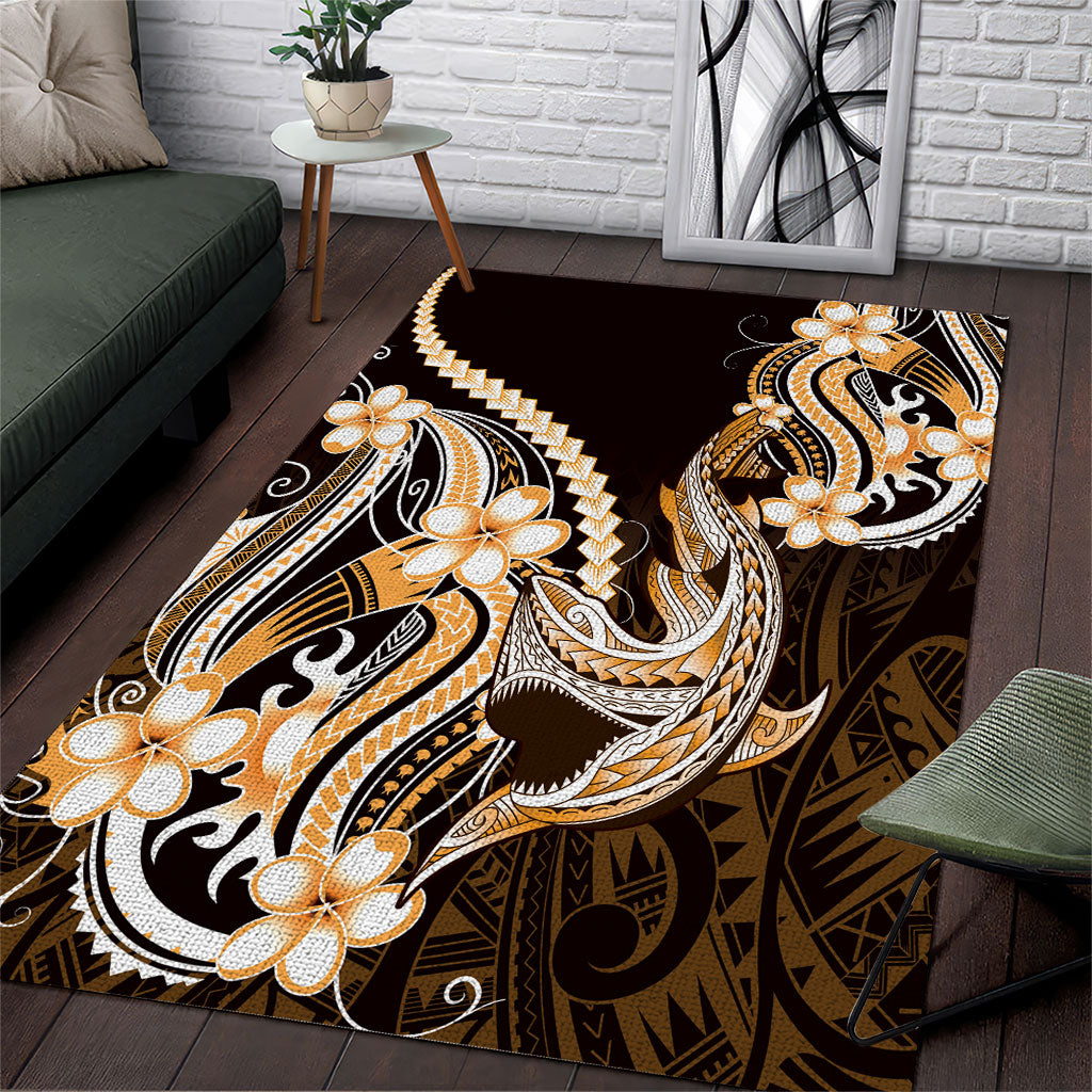 Orange Black Aloha Hawaii Area Rug Polynesian Shark Tattoo Plumeria