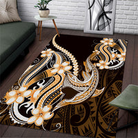 Orange Black Aloha Hawaii Area Rug Polynesian Shark Tattoo Plumeria