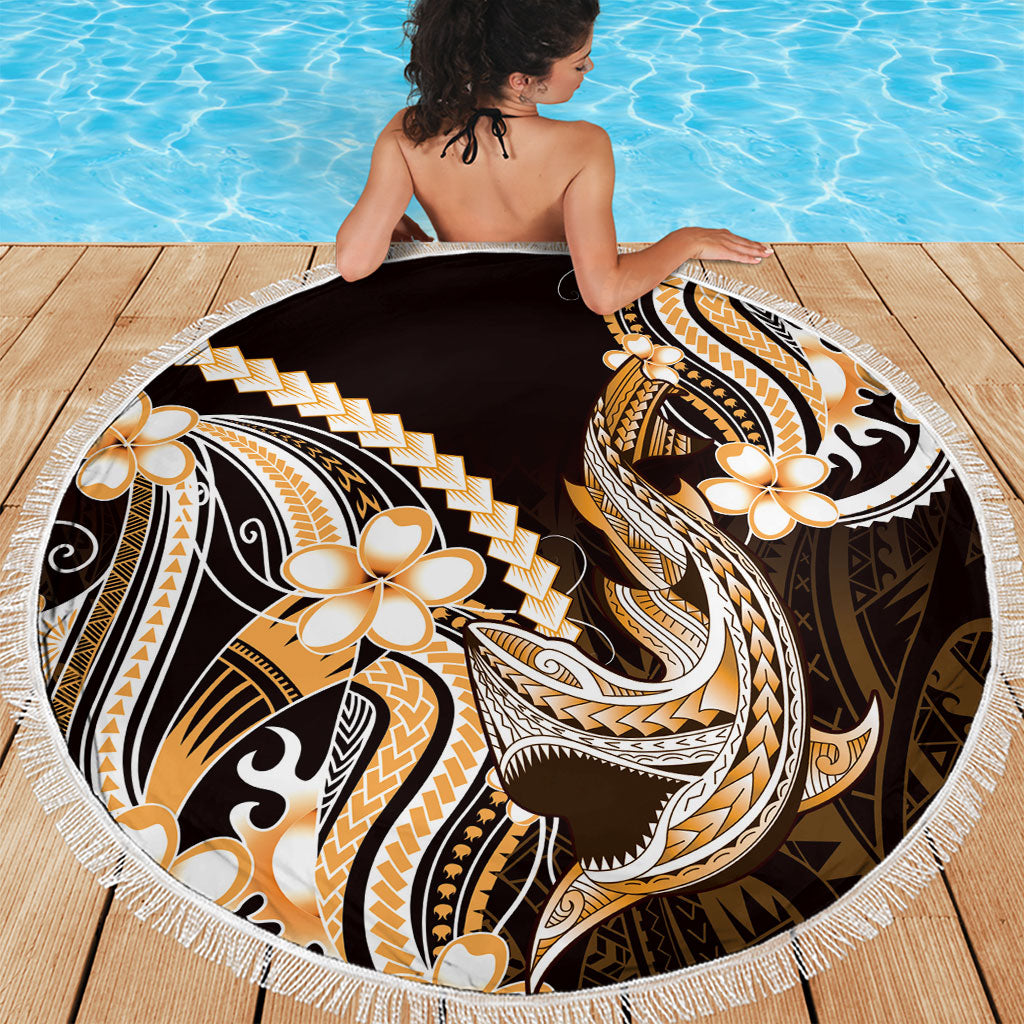 Orange Black Aloha Hawaii Beach Blanket Polynesian Shark Tattoo Plumeria