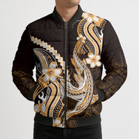 Orange Black Aloha Hawaii Bomber Puffer Jacket Polynesian Shark Tattoo Plumeria