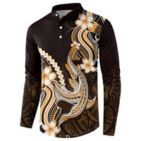 Orange Black Aloha Hawaii Button Sweatshirt Polynesian Shark Tattoo Plumeria