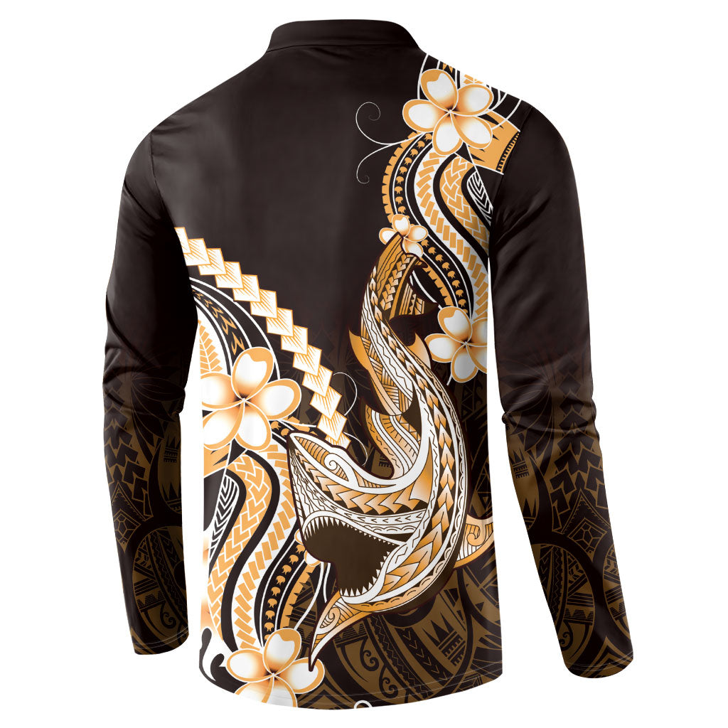 Orange Black Aloha Hawaii Button Sweatshirt Polynesian Shark Tattoo Plumeria