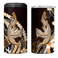 Orange Black Aloha Hawaii 4 in 1 Can Cooler Tumbler Polynesian Shark Tattoo Plumeria