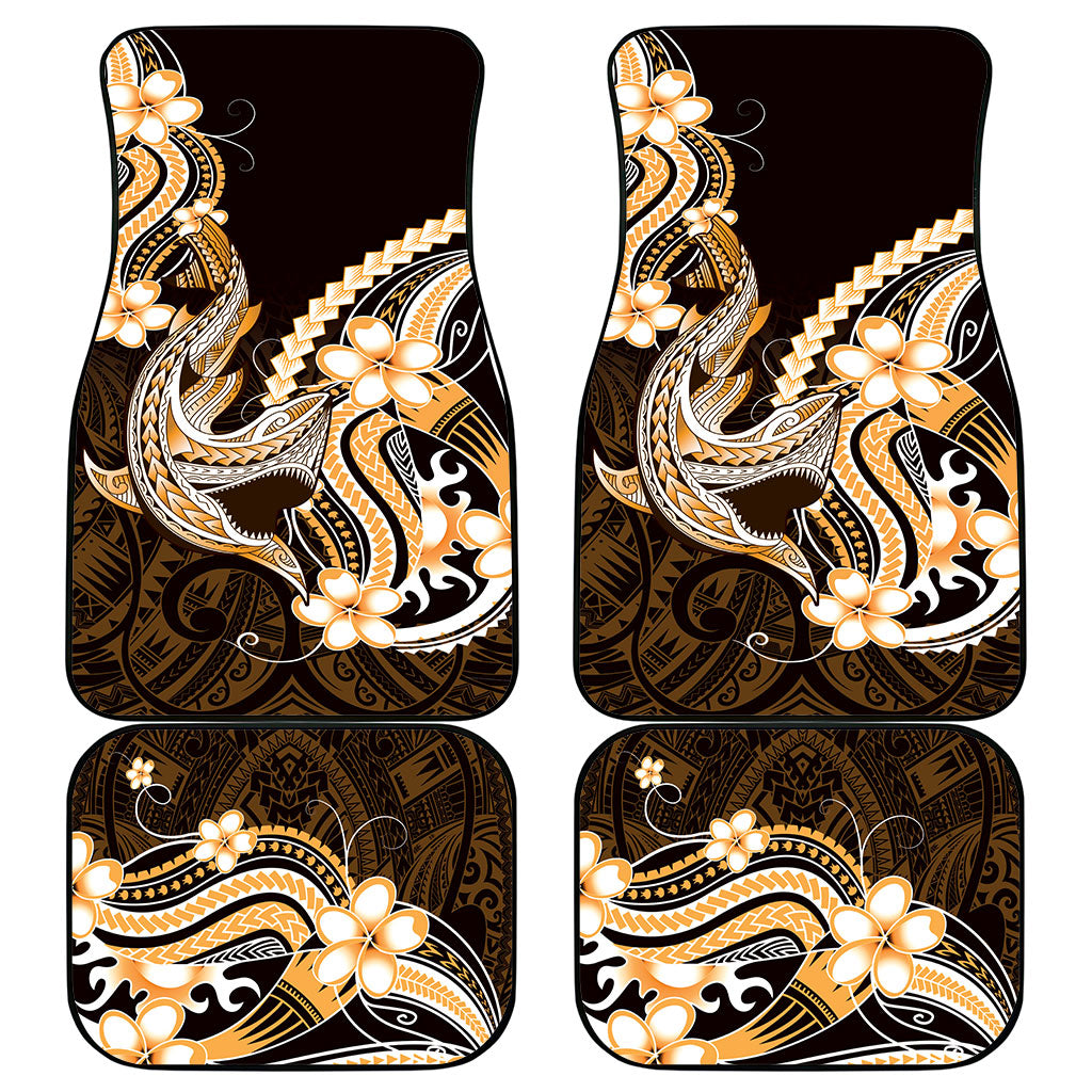 Orange Black Aloha Hawaii Car Mats Polynesian Shark Tattoo Plumeria