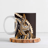 Orange Black Aloha Hawaii Ceramic Mug Polynesian Shark Tattoo Plumeria