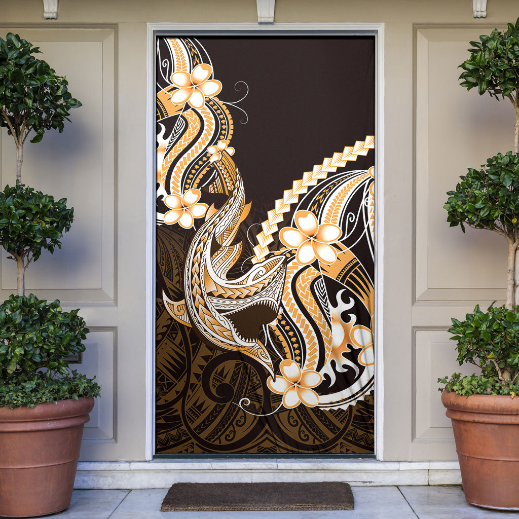 Orange Black Aloha Hawaii Door Cover Polynesian Shark Tattoo Plumeria LT14 Orange - Polynesian Pride