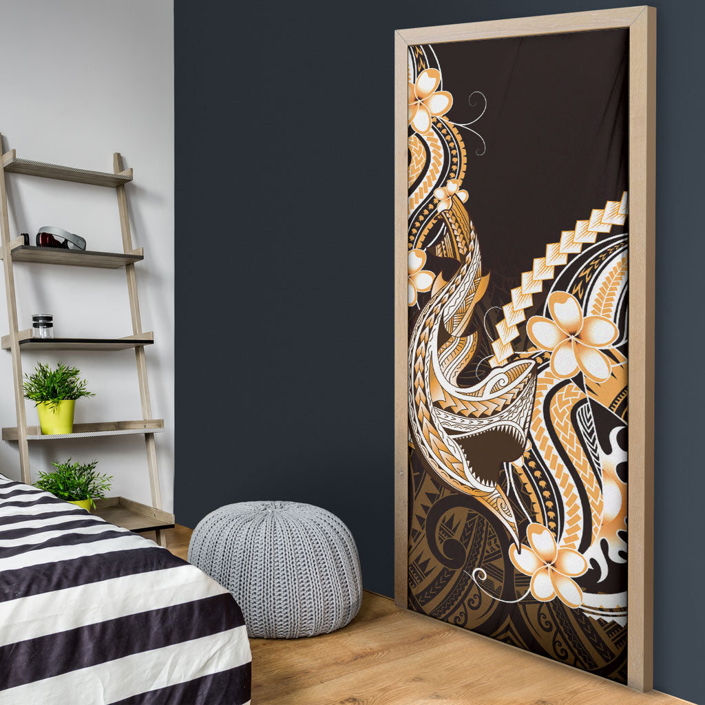 Orange Black Aloha Hawaii Door Cover Polynesian Shark Tattoo Plumeria