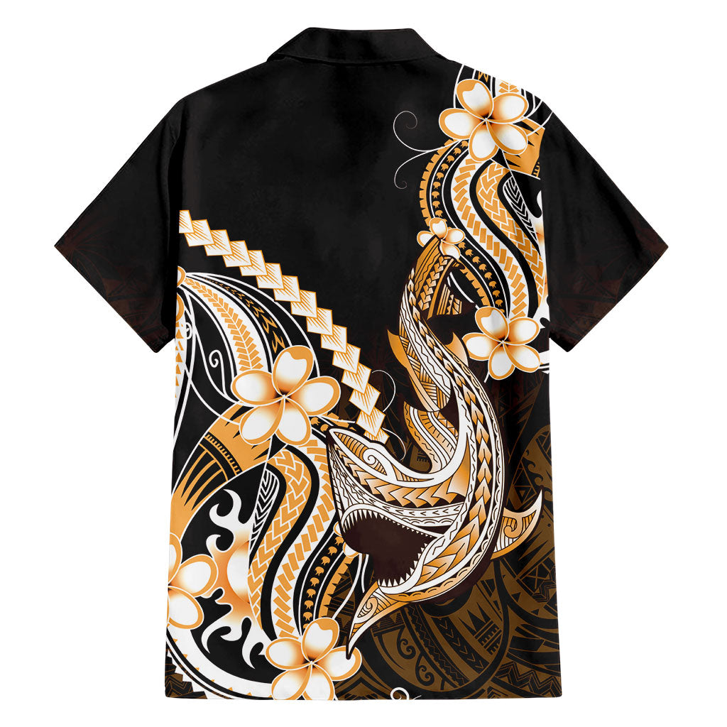 Orange Black Aloha Hawaii Family Matching Mermaid Dress and Hawaiian Shirt Polynesian Shark Tattoo Plumeria