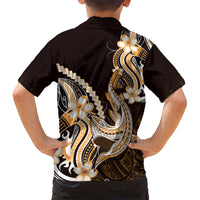 Orange Black Aloha Hawaii Family Matching Off Shoulder Maxi Dress and Hawaiian Shirt Polynesian Shark Tattoo Plumeria