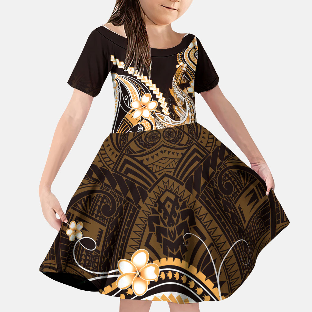 Orange Black Aloha Hawaii Family Matching Off Shoulder Maxi Dress and Hawaiian Shirt Polynesian Shark Tattoo Plumeria