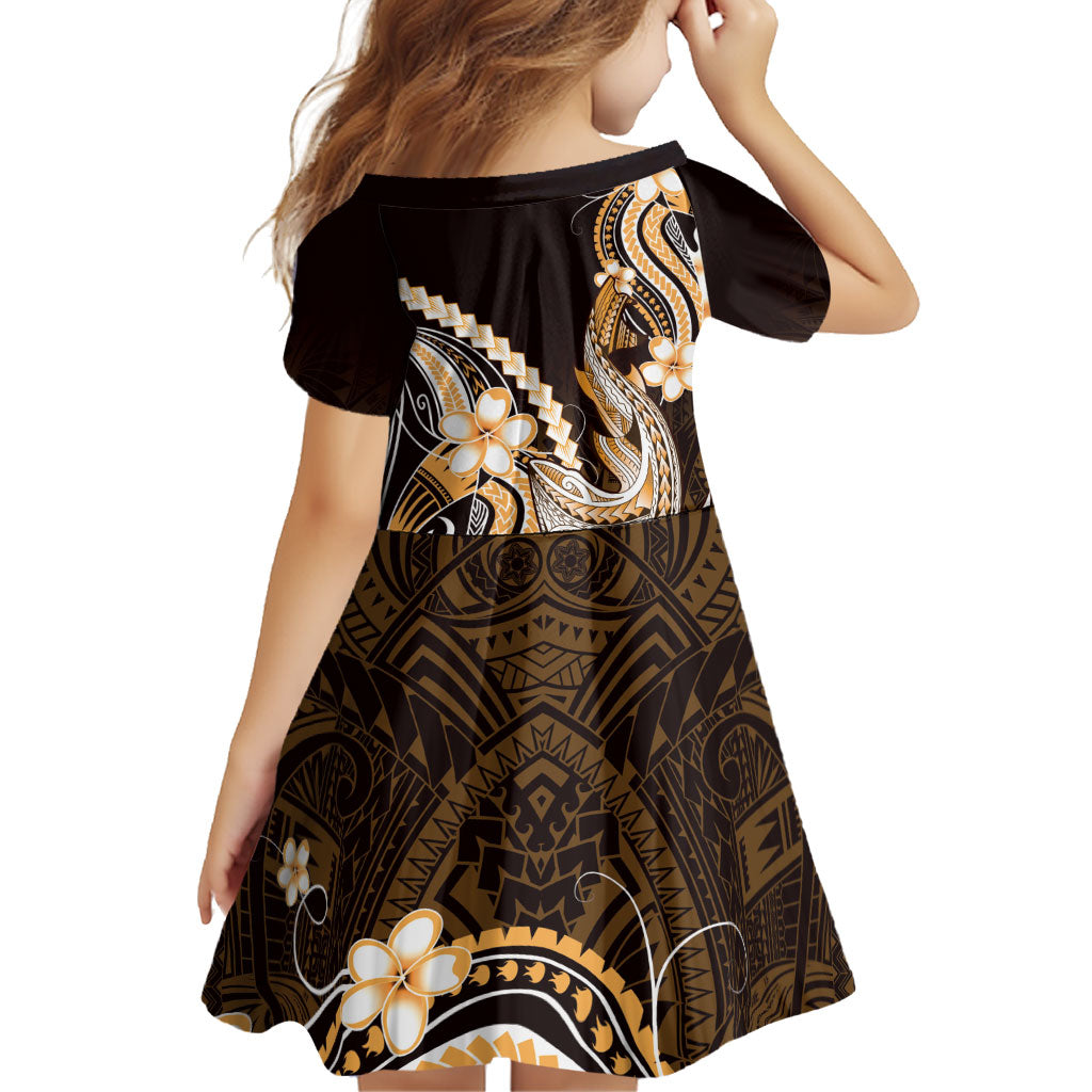 Orange Black Aloha Hawaii Family Matching Off Shoulder Short Dress and Hawaiian Shirt Polynesian Shark Tattoo Plumeria