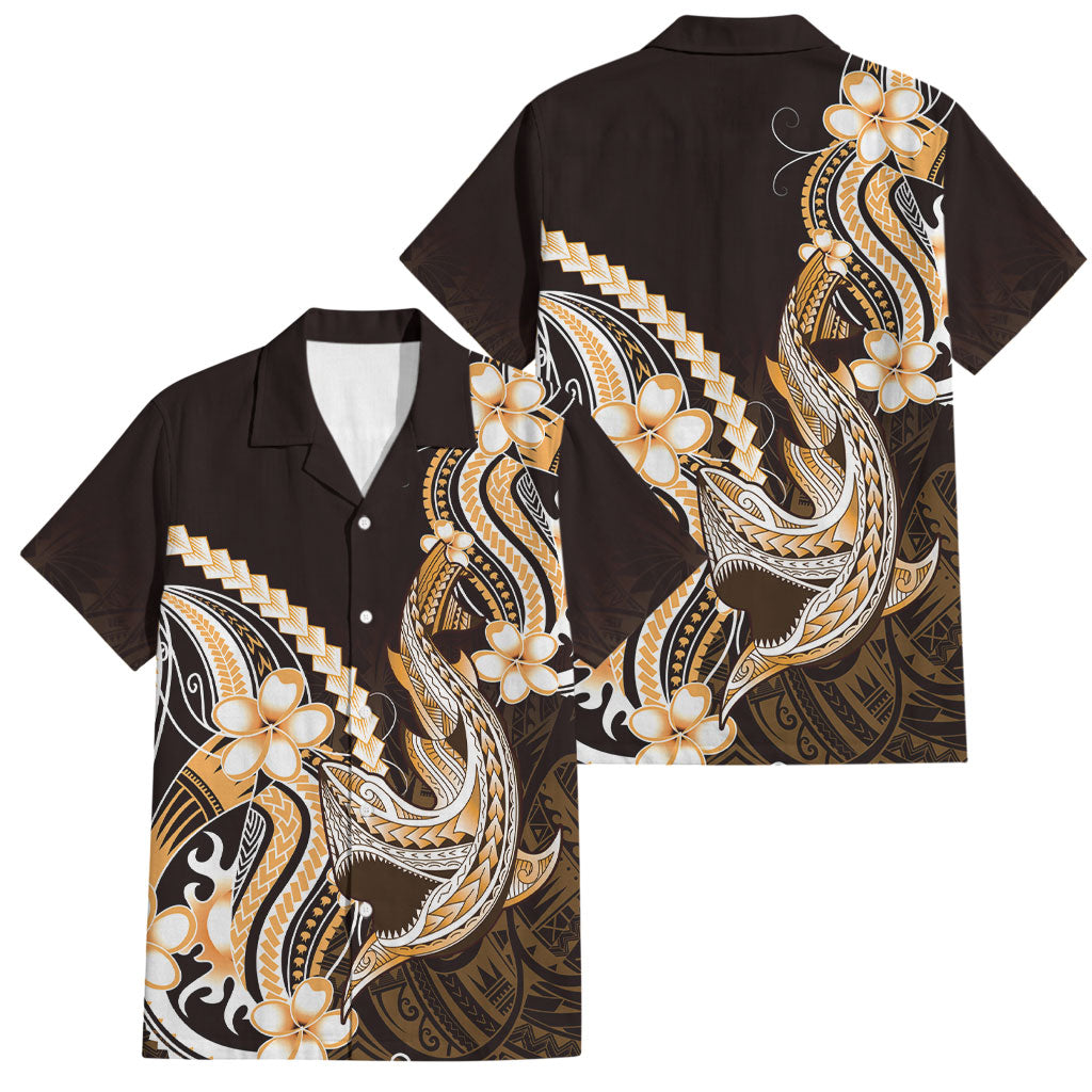 Orange Black Aloha Hawaii Family Matching Puletasi and Hawaiian Shirt Polynesian Shark Tattoo Plumeria LT14 Dad's Shirt - Short Sleeve Orange - Polynesian Pride