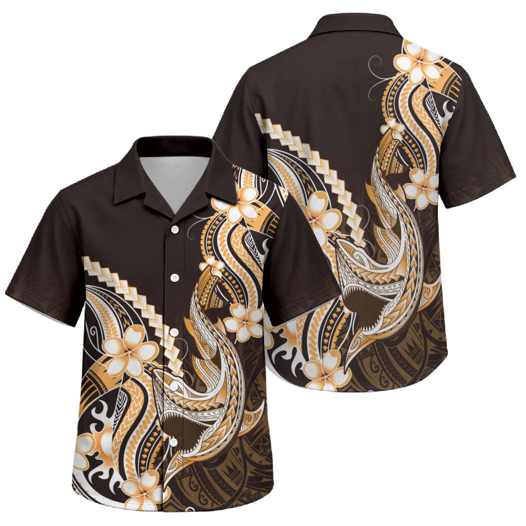 Orange Black Aloha Hawaii Family Matching Puletasi and Hawaiian Shirt Polynesian Shark Tattoo Plumeria LT14 Son's Shirt Orange - Polynesian Pride
