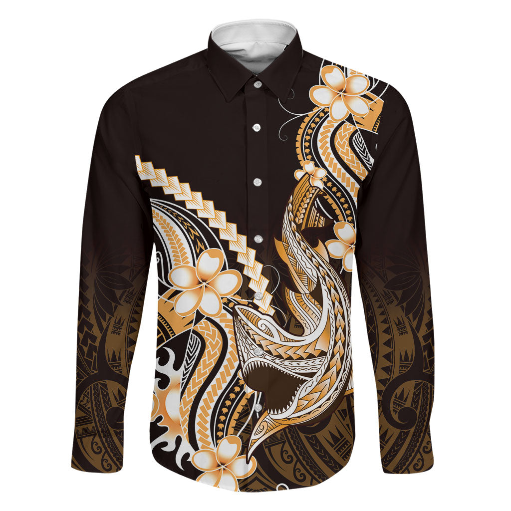 Orange Black Aloha Hawaii Family Matching Summer Maxi Dress and Hawaiian Shirt Polynesian Shark Tattoo Plumeria