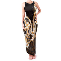 Orange Black Aloha Hawaii Family Matching Tank Maxi Dress and Hawaiian Shirt Polynesian Shark Tattoo Plumeria