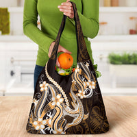 Orange Black Aloha Hawaii Grocery Bag Polynesian Shark Tattoo Plumeria