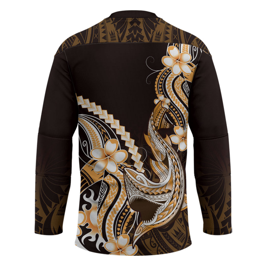 Orange Black Aloha Hawaii Hockey Jersey Polynesian Shark Tattoo Plumeria