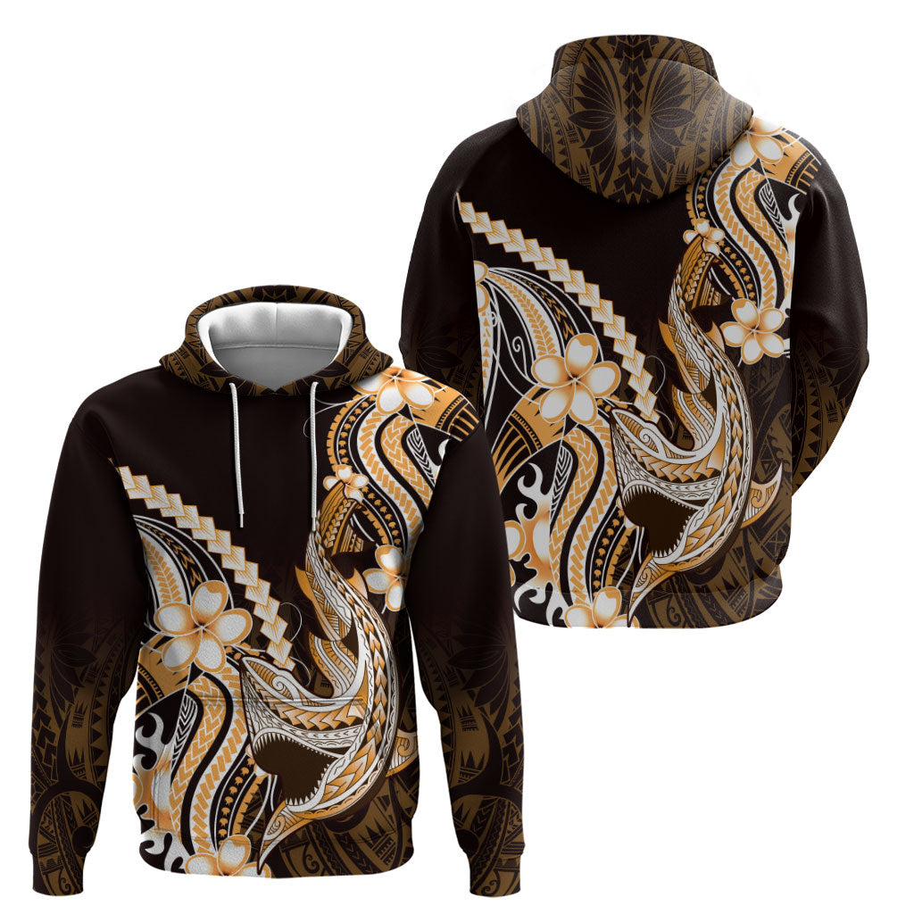 Orange Black Aloha Hawaii Hoodie Polynesian Shark Tattoo Plumeria