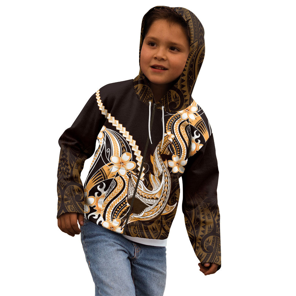 Orange Black Aloha Hawaii Kid Hoodie Polynesian Shark Tattoo Plumeria