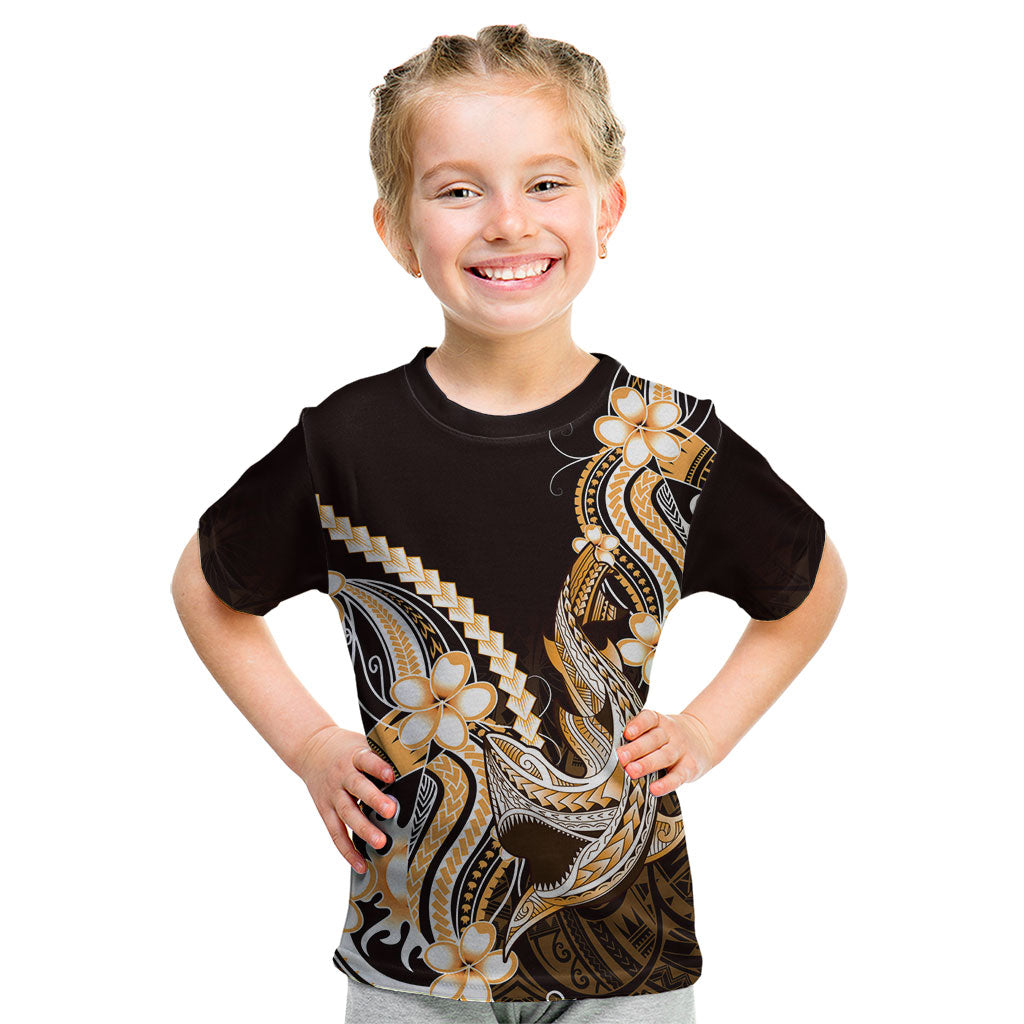 Orange Black Aloha Hawaii Kid T Shirt Polynesian Shark Tattoo Plumeria