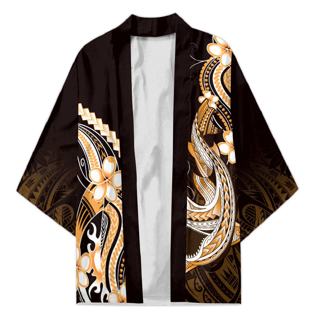 Orange Black Aloha Hawaii Kimono Polynesian Shark Tattoo Plumeria LT14 Unisex Orange - Polynesian Pride