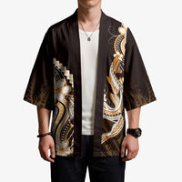 Orange Black Aloha Hawaii Kimono Polynesian Shark Tattoo Plumeria