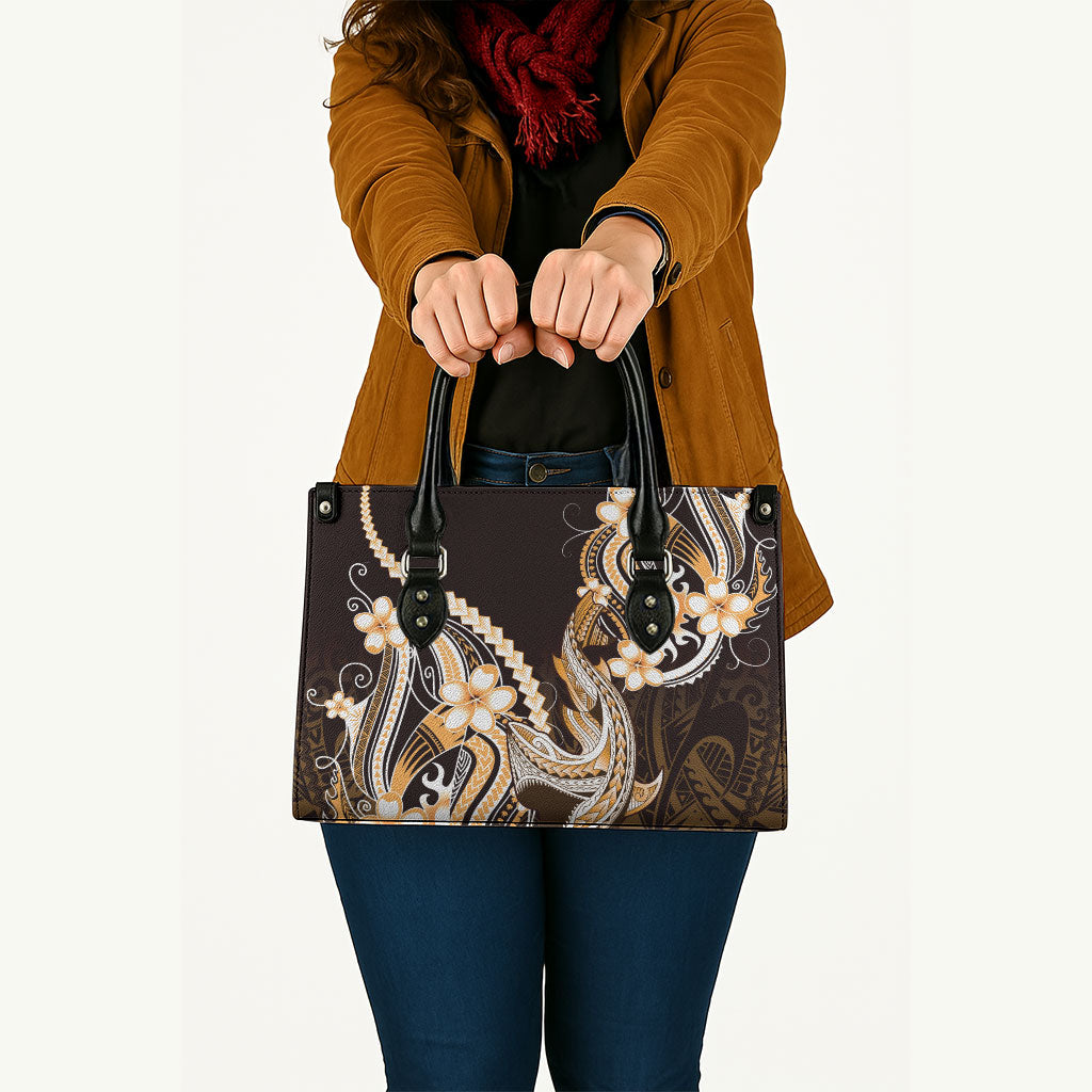 Orange Black Aloha Hawaii Leather Bag Polynesian Shark Tattoo Plumeria