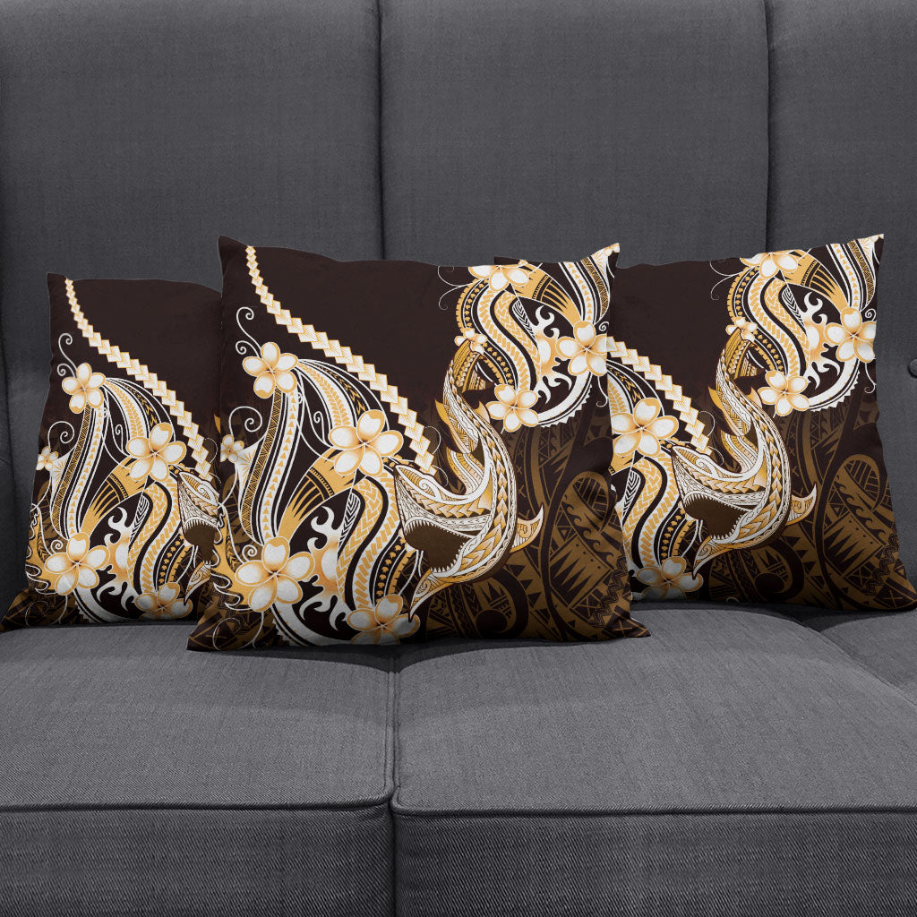 Orange Black Aloha Hawaii Pillow Cover Polynesian Shark Tattoo Plumeria