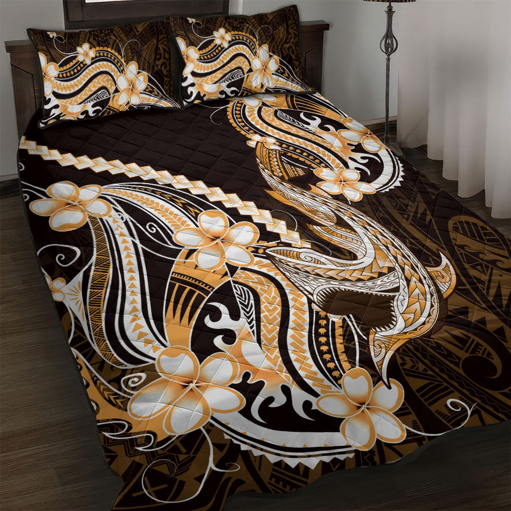 Orange Black Aloha Hawaii Quilt Bed Set Polynesian Shark Tattoo Plumeria LT14 Orange - Polynesian Pride