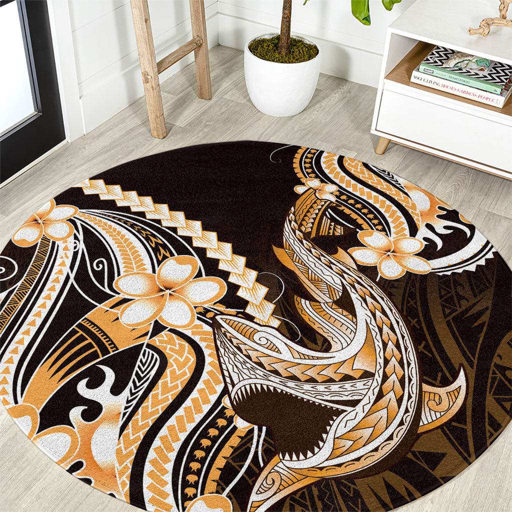 Orange Black Aloha Hawaii Round Carpet Polynesian Shark Tattoo Plumeria LT14 Orange - Polynesian Pride