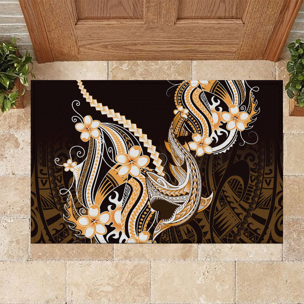 Orange Black Aloha Hawaii Rubber Doormat Polynesian Shark Tattoo Plumeria LT14 Orange - Polynesian Pride