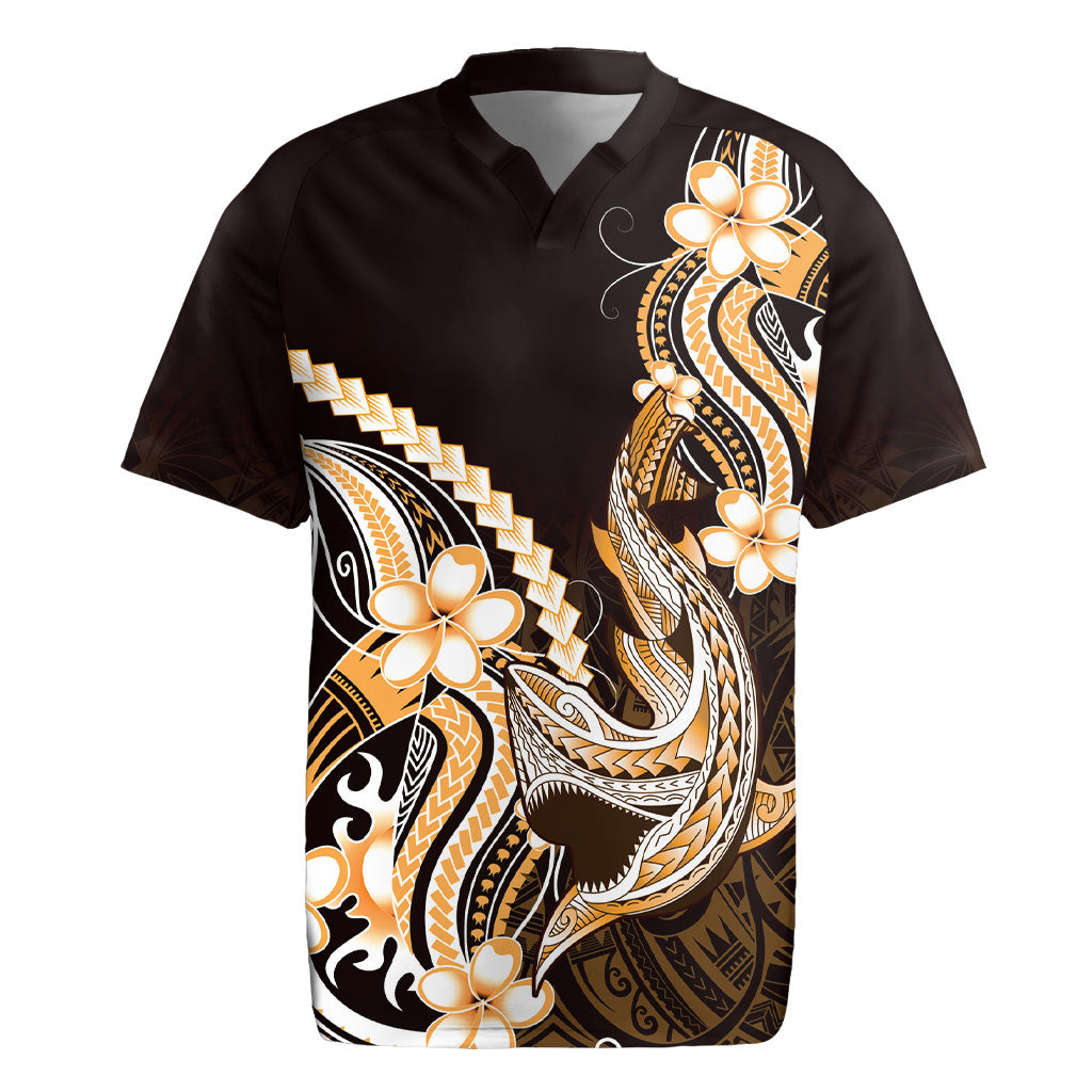 Orange Black Aloha Hawaii Rugby Jersey Polynesian Shark Tattoo Plumeria LT14 Orange - Polynesian Pride