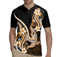 Orange Black Aloha Hawaii Rugby Jersey Polynesian Shark Tattoo Plumeria