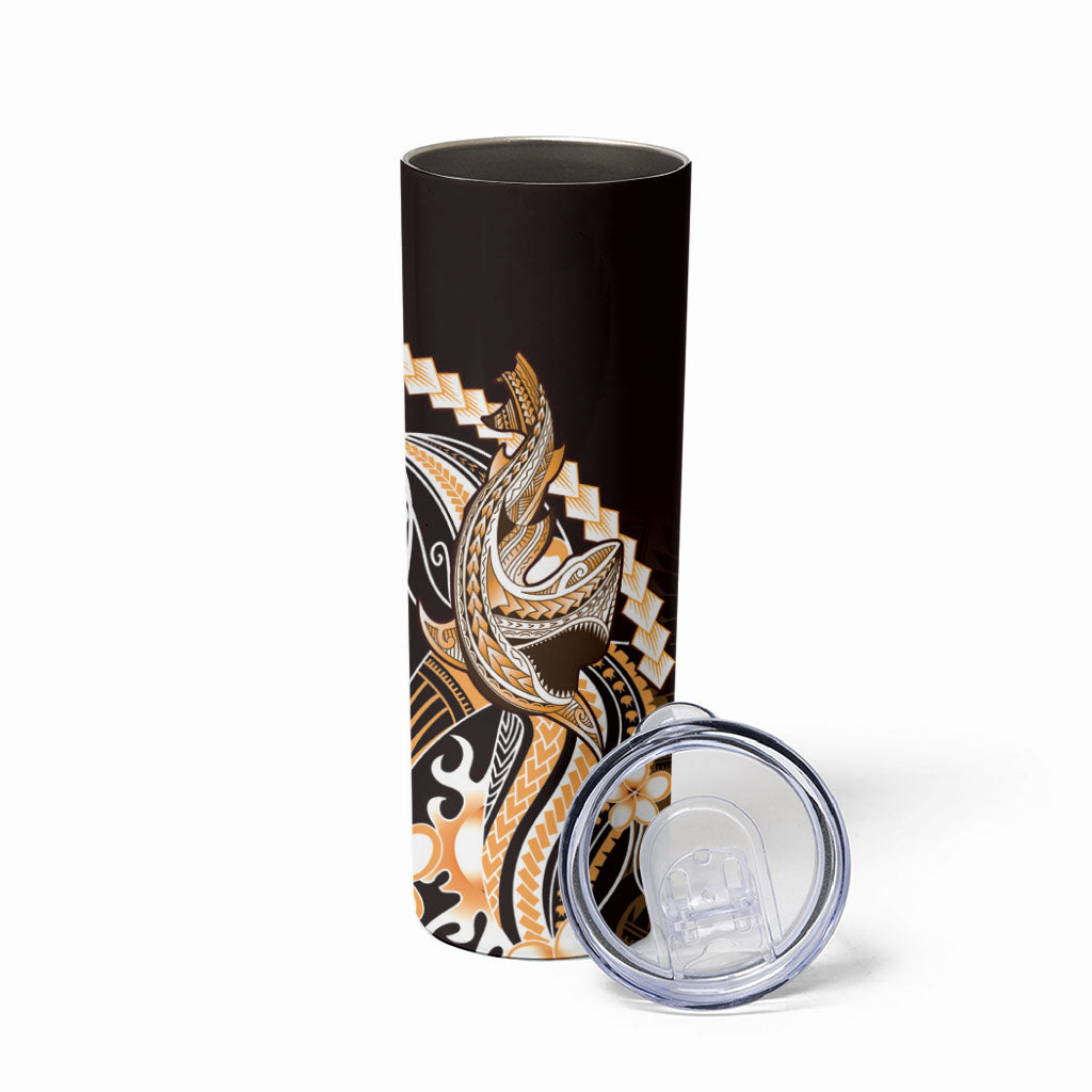 Orange Black Aloha Hawaii Skinny Tumbler Polynesian Shark Tattoo Plumeria