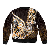 Orange Black Aloha Hawaii Sleeve Zip Bomber Jacket Polynesian Shark Tattoo Plumeria