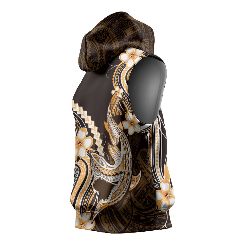 Orange Black Aloha Hawaii Sleeveless Hoodie Polynesian Shark Tattoo Plumeria