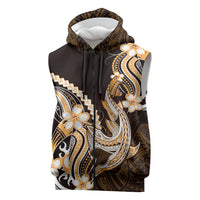 Orange Black Aloha Hawaii Sleeveless Zip Hoodie Polynesian Shark Tattoo Plumeria