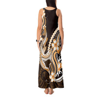 Orange Black Aloha Hawaii Tank Maxi Dress Polynesian Shark Tattoo Plumeria