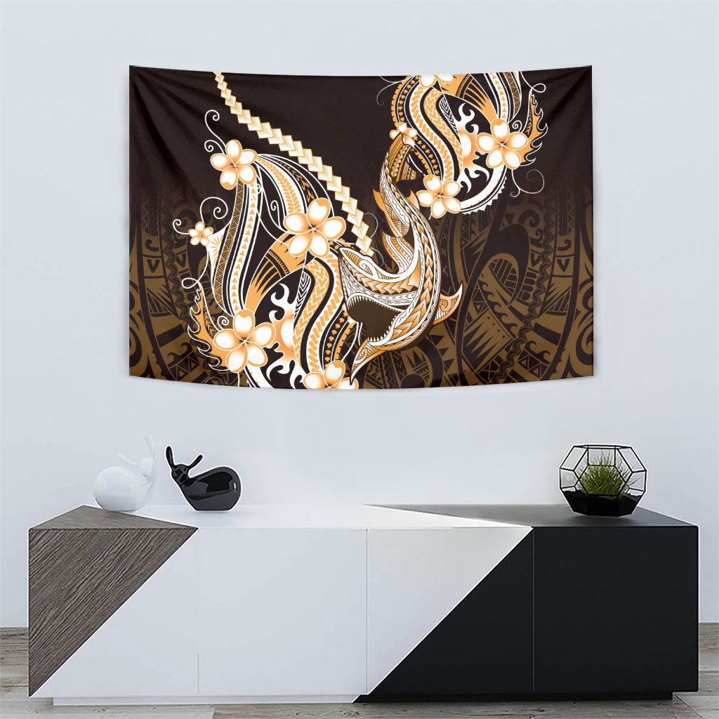 Orange Black Aloha Hawaii Tapestry Polynesian Shark Tattoo Plumeria
