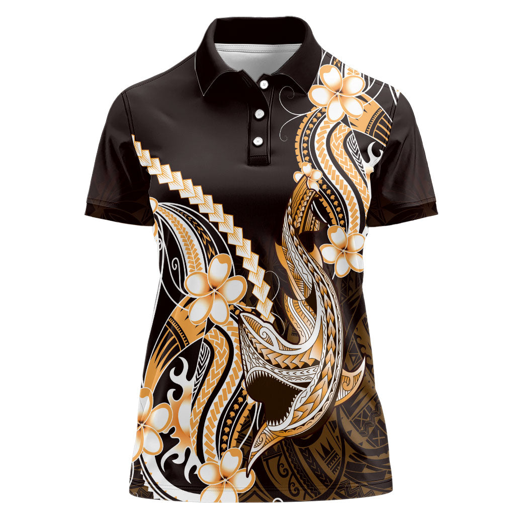 Orange Black Aloha Hawaii Women Polo Shirt Polynesian Shark Tattoo Plumeria LT14 Female Orange - Polynesian Pride