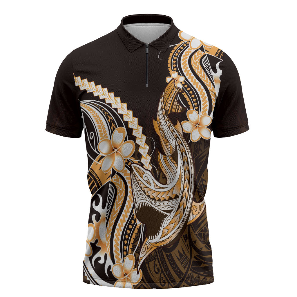 Orange Black Aloha Hawaii Zipper Polo Shirt Polynesian Shark Tattoo Plumeria LT14 Orange - Polynesian Pride