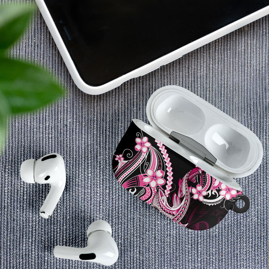 Pink Black Aloha Hawaii AirPods Case Polynesian Shark Tattoo Plumeria